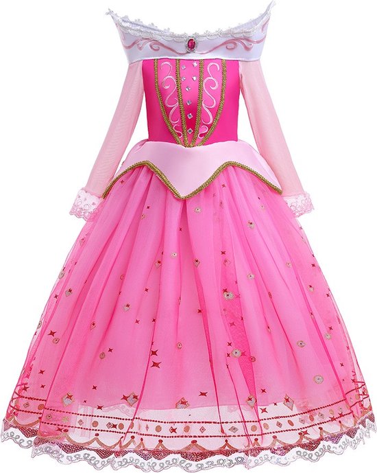 Prinses Doornroosje - Luxe prinsessenjurk - Roze - Verkleedkleding - Maat 134/140 (8/9 jaar)