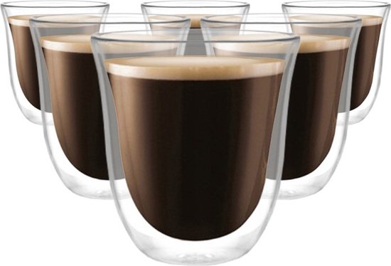Haast je Fantasierijk Troosteloos Dubbelwandige Glazen - 220 ml - Set van 6 - Koffieglazen - Theeglas -  Cappuccino... | bol.com