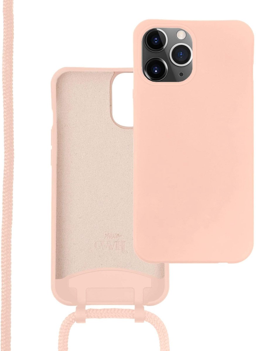xoxo Wildhearts silicone case met koord - Telefoonhoesje met koord - Backcover hoesje met telefoonkoord - Lovely Pink Cord Case - geschikt voor Apple iPhone 13 mini - roze