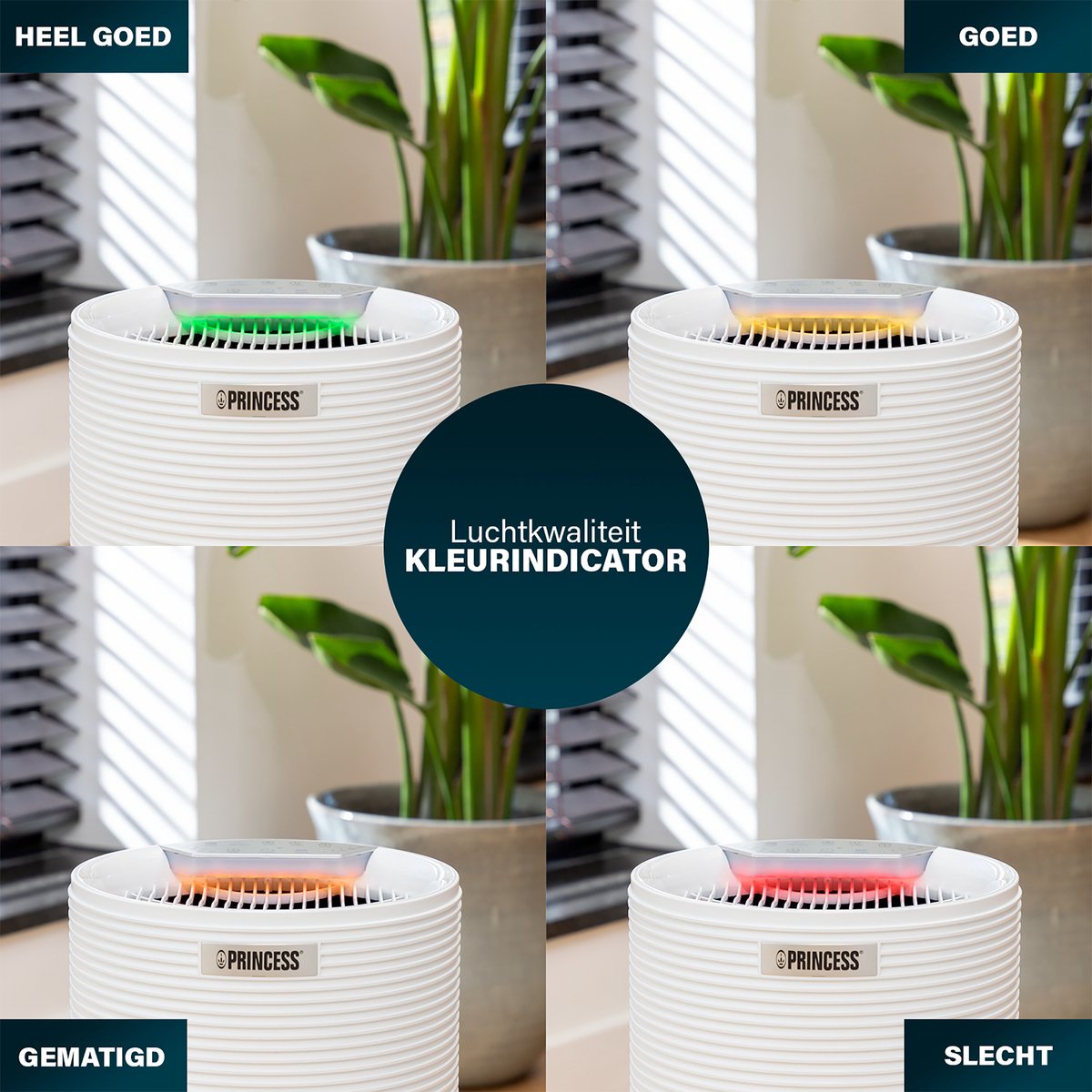 Princess Smart Luchtreiniger 356280 – Air Purifier - WiFi - Werkt tegen Hooikoorts, Allergie, Huisstofmijt, Stof - CADR 280 m³/uur - Vervangbare Hepa 13 filter - Luchtkwaliteit Indicator - App gestuurd - Inclusief Timer en Slaapstand — afbeelding 2