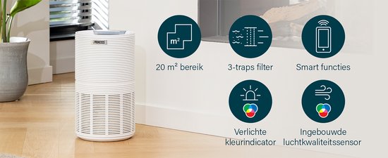 Filtre 3-en-1 Princess 356000 - Pour purificateur d'air Smart 160 - Préfiltre - Filtre à charbon actif - Filtre HEPA - Efficace contre le pollen, les poils d'animaux, les acariens
