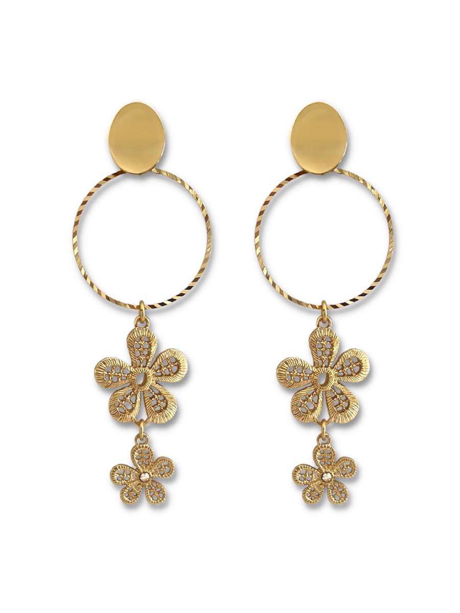 Zatthu Jewelry - N22SS453 - Iria lange oorbellen met bloemhanger