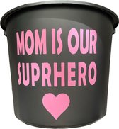 Cadeau emmer - Mom Superhero - 12 liter - zwart - cadeau - geschenk - gift - kado - verjaardag - Moederdag