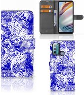 Book Style Case Motorola Moto G60 Smartphone Hoesje Angel Skull Blue