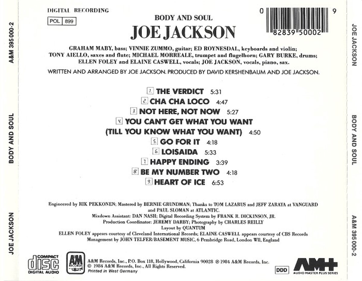 Body & Soul, Joe Jackson CD (album) Muziek