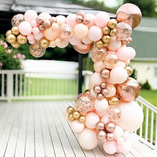 Ballonnenboog Peach - Volledig pakket met roze & gouden ballonnen - Feestartikel & feest versiering