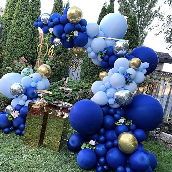Ballonnenboog Blauw - Volledig pakket met 144 blauwe & gouden ballonnen - feestartikelen & feest versiering