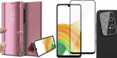 Hoesje geschikt voor Samsung Galaxy A33 - Book Case Spiegel Wallet Cover Hoes Roségoud - Full Tempered Glass Screenprotector - Camera Lens Protector