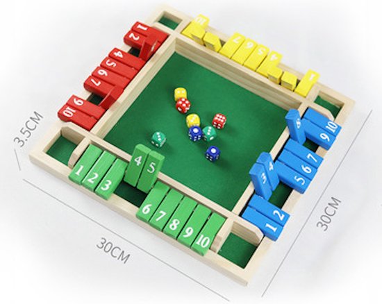 Thumbnail van een extra afbeelding van het spel Shut The Box | Groot | 4 Spelers | Hout | Kleur | Inclusief dobbelstenen | Houten Spel | Dobbelspel | Kansspel | Drankspel | Reisspel | Rekenspel