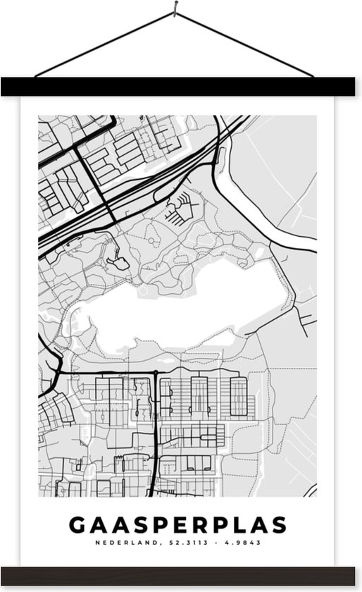 Posterhanger incl. Poster 40x60 cm - Schoolplaat - Kaarten - Gaasperplas - Nederland - Plattegrond - Stadskaart - Textielposter - Zwarte latten - Plattegrond