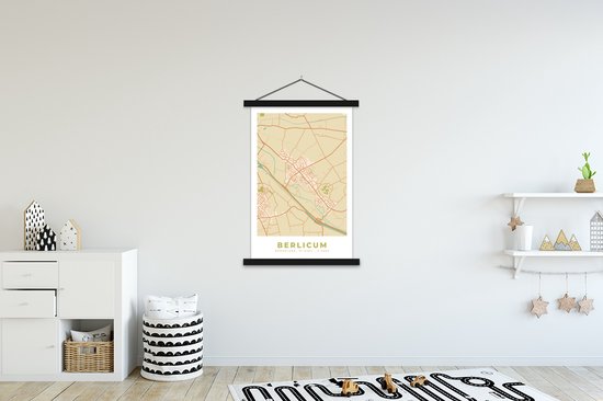 Porte-affiche avec affiche - Affiche scolaire - Berlicum - Nederland - Plan de la ville - Carte - Carte - 120x180 cm - Lattes noires