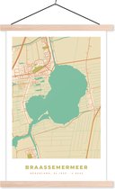 Posterhanger incl. Poster 60x90 cm - Schoolplaat - Braassemermeer - Vintage - Plattegrond - Kaart - Stadskaart - Textielposter - Blanke latten - Plattegrond
