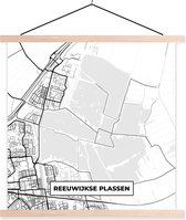 Posterhanger incl. Poster 40x40 cm - Schoolplaat - Plattegrond - Nederland - Stadskaart - Kaart - Reeuwijkse Plassen - Textielposter - Blanke latten - Plattegrond