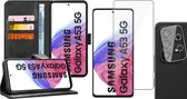 Hoesje geschikt voor Samsung Galaxy A53 - Book Case Leer Wallet Cover Portemonnee Pasjeshouder Hoes Zwart - Tempered Glass Screenprotector - Camera Lens Protector