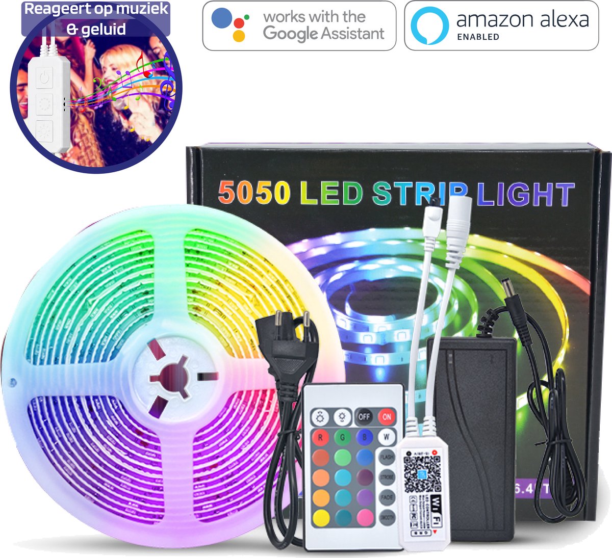 Techgenics Smart WiFi Led Strip - 5M - Met Afstandsbediening & App - Werkt met Google Home  Alexa