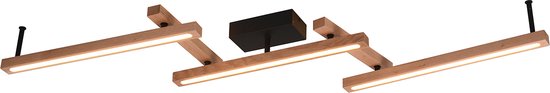 LED Plafondlamp - Torna Bulloni Up and Down- 36W - Aanpasbare Kleur - Afstandsbediening - Dimbaar - Rechthoek - Mat Bruin - Hout