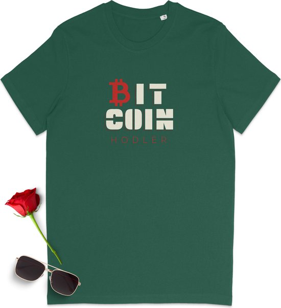 T Shirt Heren - T Shirt Dames - Bitcoin - Groen - Maat L