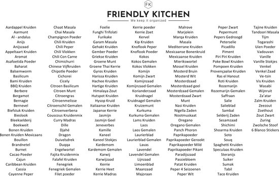 210-delige Nederlandse Kruiden stickers set Amy - Friendly Kitchen