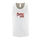 Witte Tanktop met Rode print "Awesome 2001 “ size M