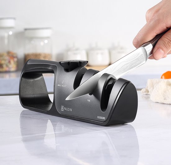 PAUDIN Aiguiseur de Couteaux Professionnel - Acier à Aiguiser - 3 Supports - Convient à tous les types d'acier