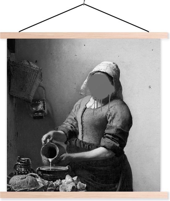 Porte-affiche avec affiche - Affiche scolaire - La Laitière - Johannes Vermeer - Zwart - Wit - 60x60 cm - Lattes vierges