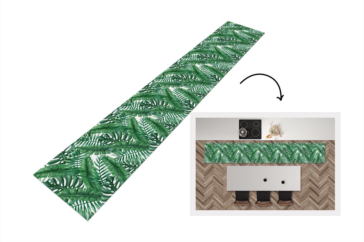 KitchenYeah Keukenloper - Keukenmat - Patronen - Palm - Bladeren - 360x60 cm - Keuken vloerkleed Multicolor