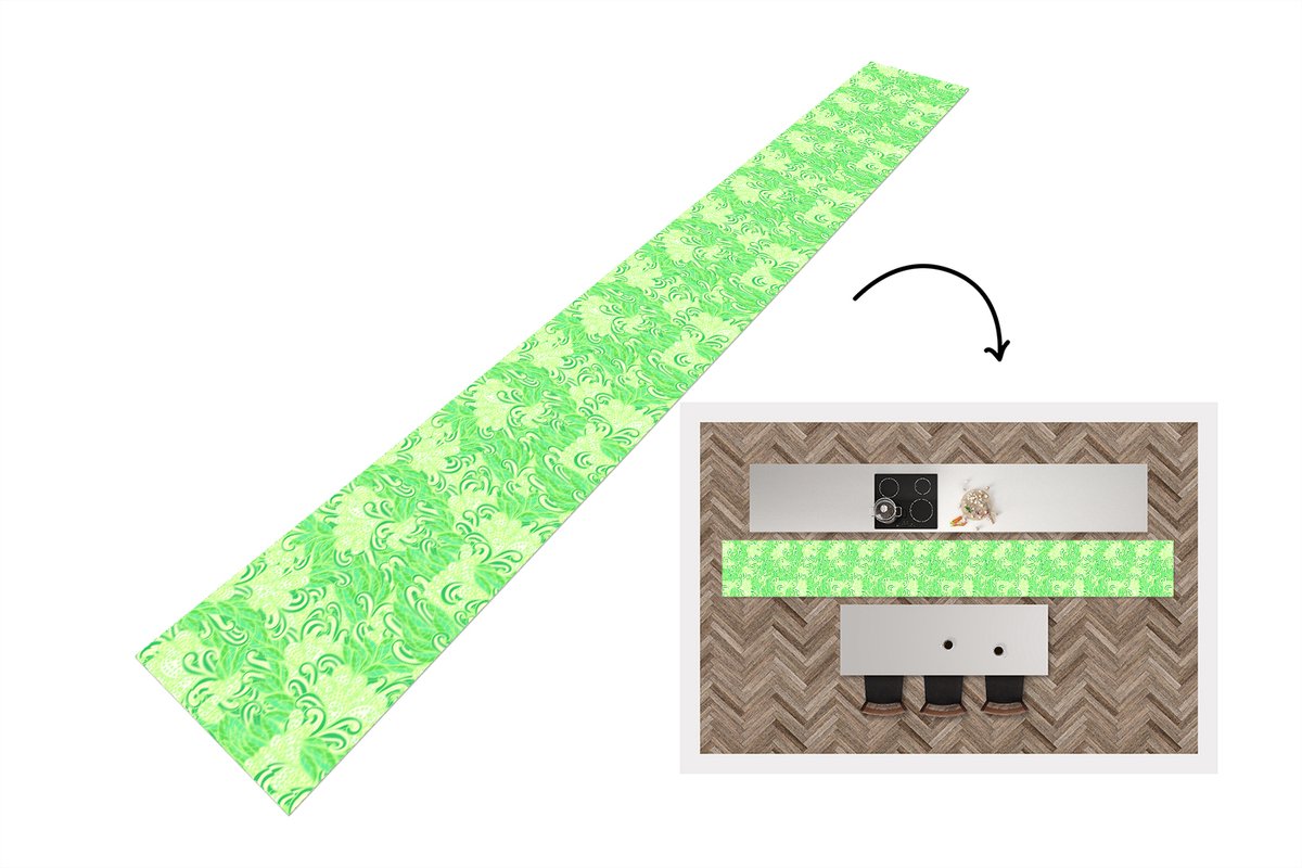 KitchenYeah Keukenloper - Keukenmat - Patronen - Abstract - Bladeren - Groen - 480x60 cm - Keuken vloerkleed Multicolor