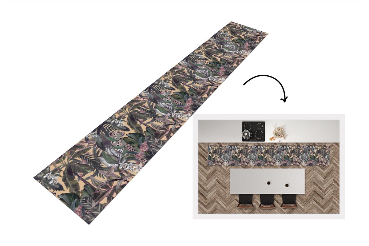 KitchenYeah Keukenloper - Keukenmat - Vintage - Jungle - Bladeren - Panter - Patronen - 360x60 cm - Keuken vloerkleed Multicolor