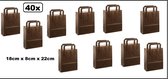 40x Tas platte handgreep papier chocolade bruin 18cmx8cmx22cm - goodiebag|papieren|draagtas|tas|koord|festival|kado|themafeest|party|geschenken