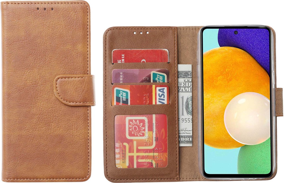 Arara Hoesje geschikt voor Samsung Galaxy A53 hoesje bookcase met pasjeshouder - Samsung A53 booktype hoesje - Bruin