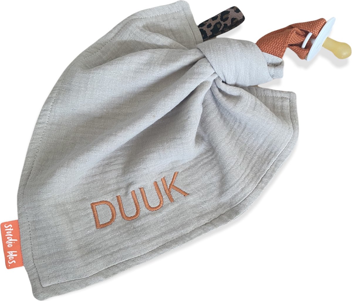 Goedkoopste Speendoekje - Knuffel doekje - Gepersonaliseerd met naam - Hydrofiel - Kleur zand beige - Roestbruin - Terracotta
