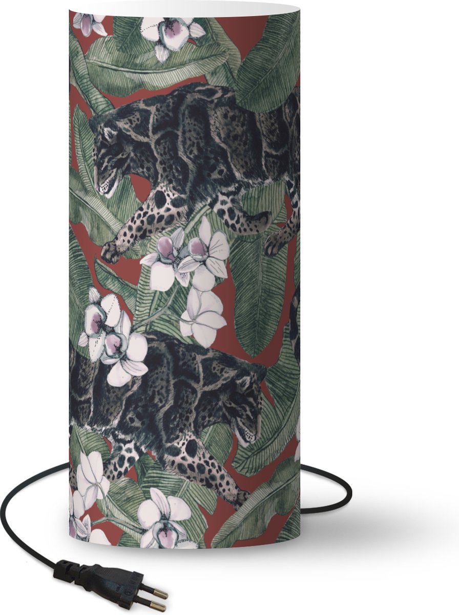 Lamp - Nachtlampje - Tafellamp slaapkamer - Jungle - Bloem - Panter - Patronen - 33 cm hoog - Ø14.3 cm - Inclusief LED lamp