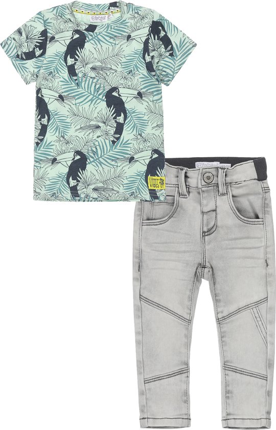 Dirkje - Kledingset(2delig) - Grijze jeans - Shirt groen met print