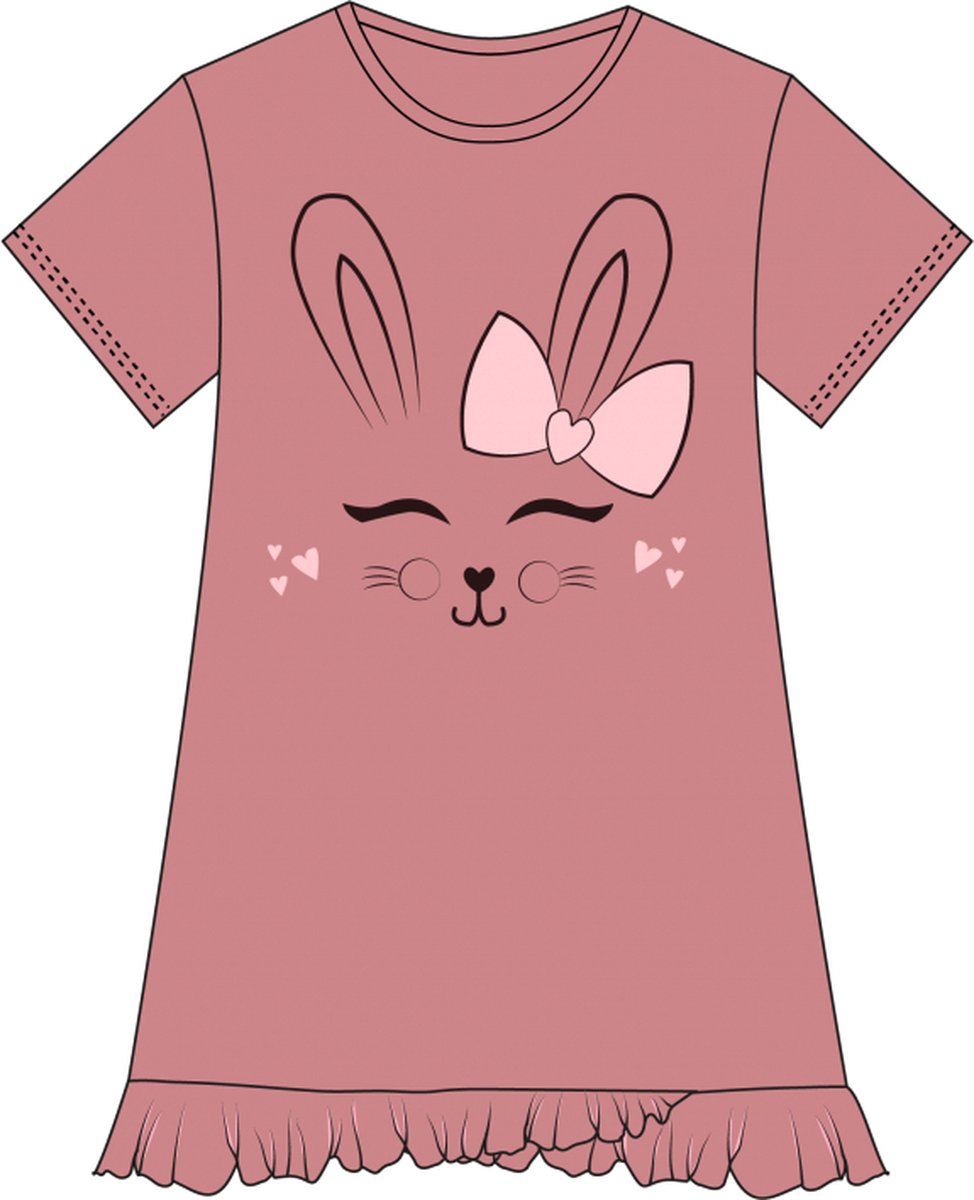Fun2Wear - Happy Bunny Groot shirt | Dusty Rose - Katoen - Maat 110/116
