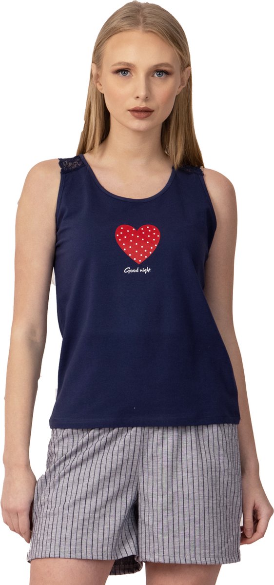 VANILLA - Heart dames shortama - Pyjamasets - Egyptisch katoen - PJ8925 - Donkerblauw - S