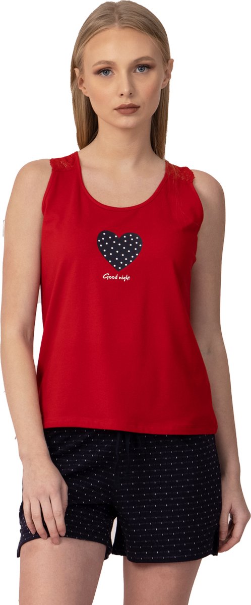 VANILLA - Heart dames shortama - Pyjamasets - Egyptisch katoen - PJ8925 - Rood - S