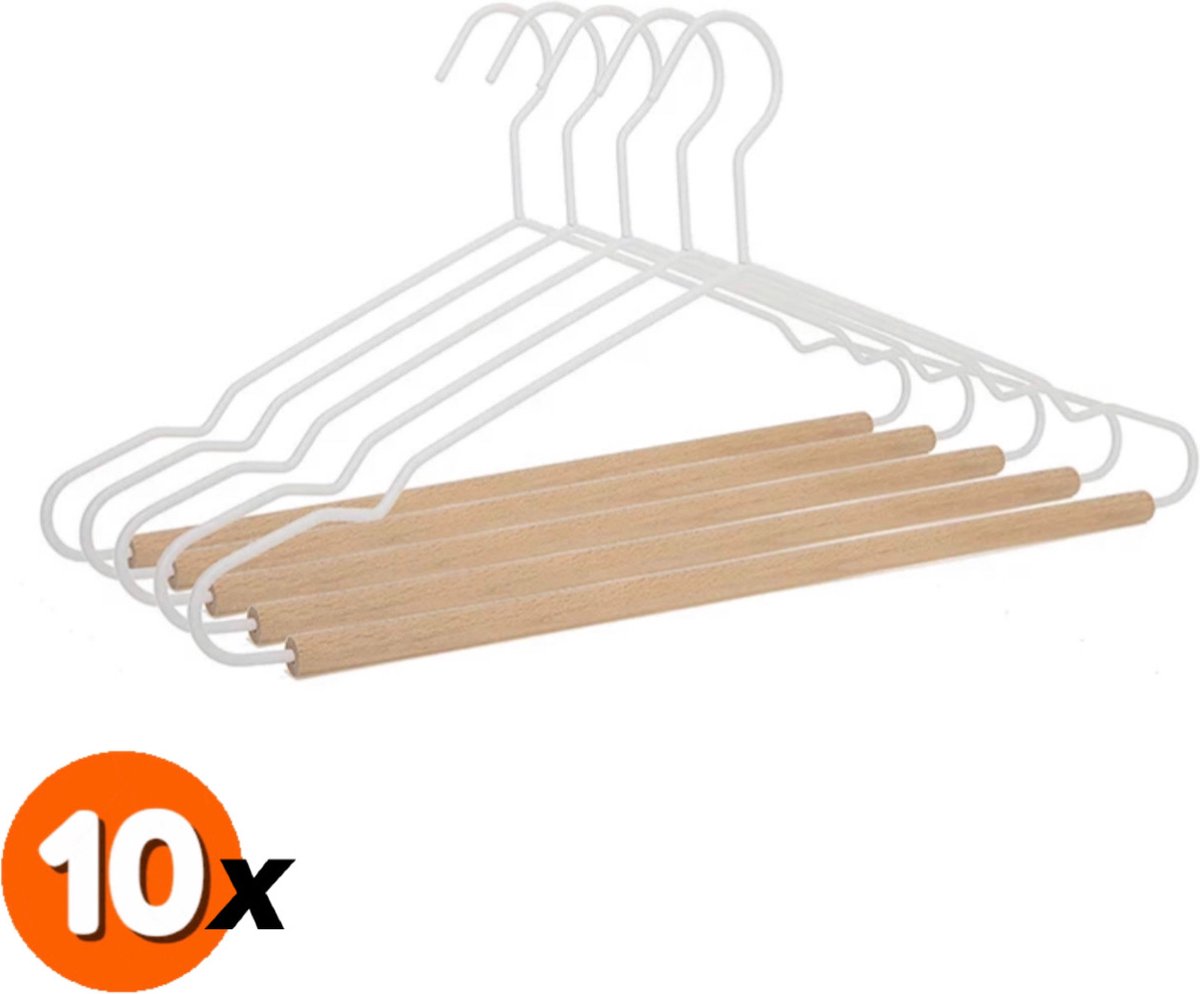 OMID HOME Bamboe / Metaal kledinghanger/ 10stuks / metaal / bamboe / 42x20 cm / Ruimtebesparing/ WIT
