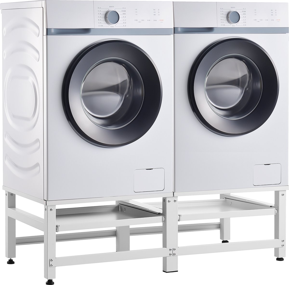 Socle machine à laver double avec étagère base sèche-linge blanc