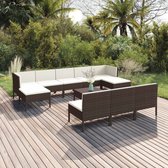 11-delige Loungeset met kussens poly rattan bruin