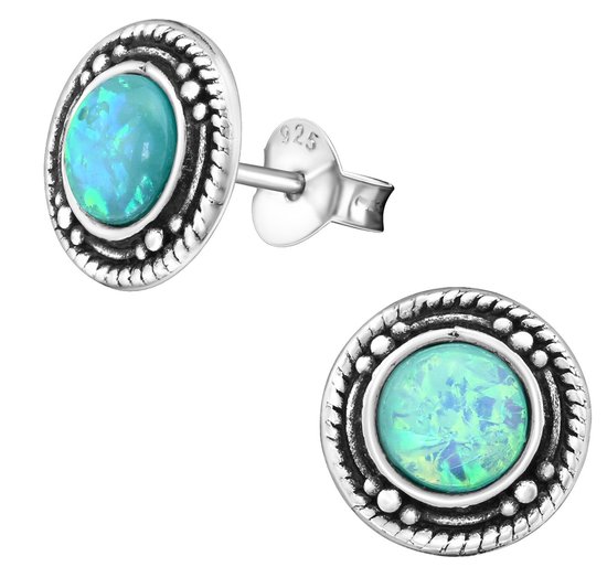 Joy|S - Zilveren Bali oorbellen - blauw - 9 mm - mint opal