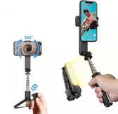 DrPhone GST1 – 3 In 1 Gimbal Stabilisator – Selfiestick Met LED Verlichting Geschikt Voor Android & IOS Smartphones – 360 Graden Rotatie - Zwart