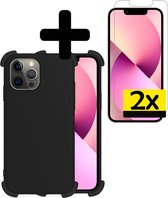 Hoes voor iPhone 13 Pro Hoesje Zwart Met 2x Screenprotector Shockproof - Hoes voor iPhone 13 Pro Case - Shockproof Hoes voor iPhone 13 Pro Hoes Met 2x Screenprotector - Zwart