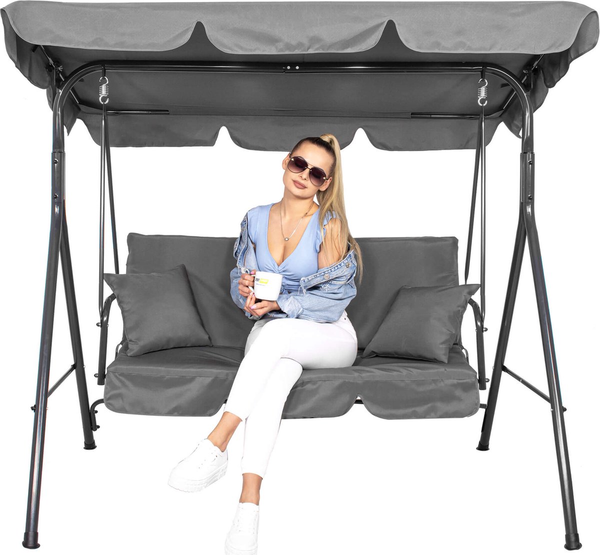 Bol.com Springos - Schommelbank Luna - 3-zits - Grijs - 170 x 110 x 150 cm aanbieding