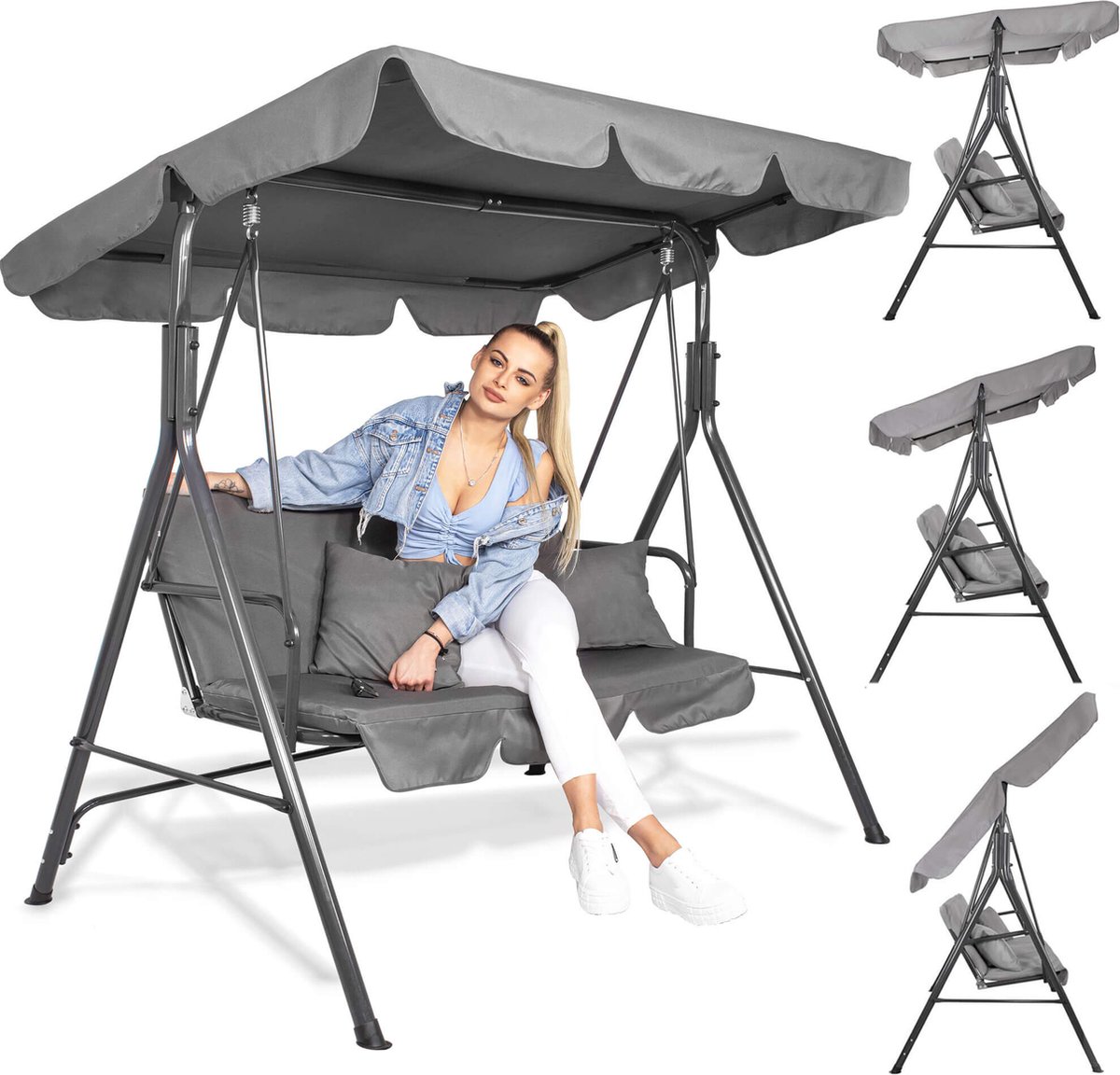 Springos - Schommelbank Luna - 3-zits - Grijs - 170 x 110 x 150 cm — afbeelding 15