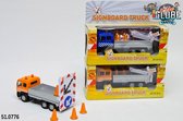 Kids Globe Die Cast pull back truck met verkeersborden 2 ass