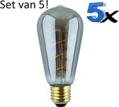 Set van 5 LED FILAMENT E27 EDISON M - DIMBAAR - SMOKE - 4W - Led lamp E27 - Rookglas - Kooldraad