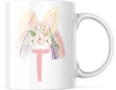 Paas Mok T regenboog konijnen oren | Paas cadeau | Pasen | Paasdecoratie | Pasen Decoratie | Grappige Cadeaus | Koffiemok | Koffiebeker | Theemok | Theebeker