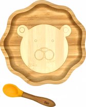 Kleiner Fuchs Kinderbord van Bamboe - Bord met zuignap inclusief bijpassende baby lepel - Babyservies in stijlvolle geschenkdoos - Leeuw