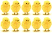 10x pcs mini poussins en peluche jaune 9 cm - Poussins de Pasen - Décoration de Pâques - Décoration de table de Pâques
