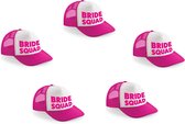 4x stuks roze fuchsia vrijgezellenfeest snapback cap/ truckers pet Bride Squad dames - Vrijgezellen petjes / caps